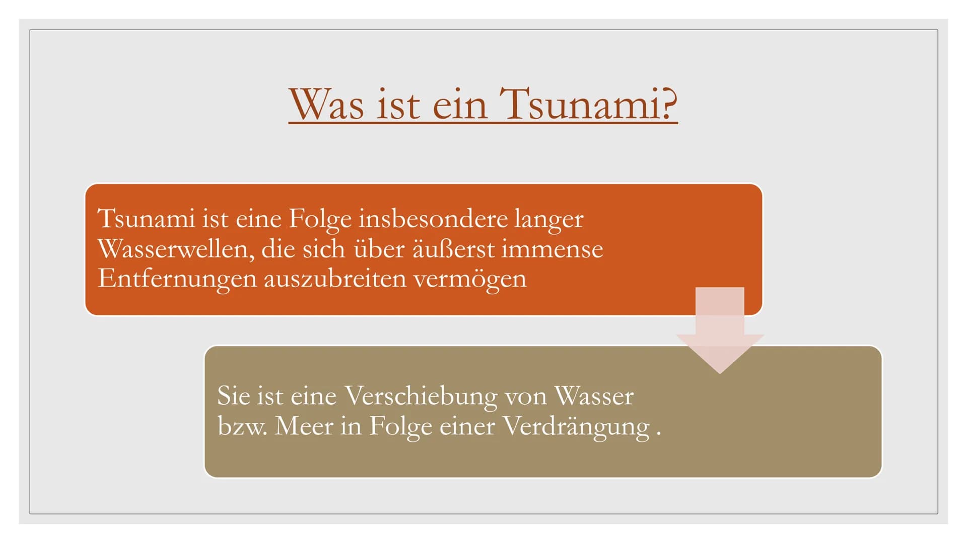 TSUNAMI Was ist ein Tsunami?
Tsunami ist eine Folge insbesondere langer
Wasserwellen, die sich über äußerst immense
Entfernungen auszubreite