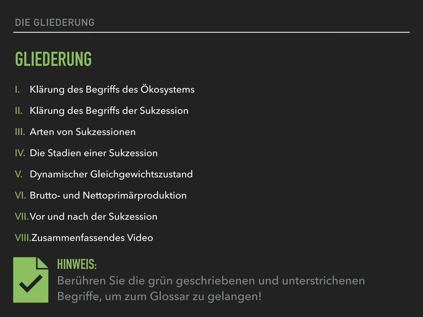 ÖKOSYSTEME VERÄNDERN SICH
DIE SUKZESSION DEFINITION SUKZESSION
EINE SUKZESSION IST DIE ZEITLICHE ABFOLGE INEINANDER
ÜBERGEHENDER ZUSTÄNDE VO