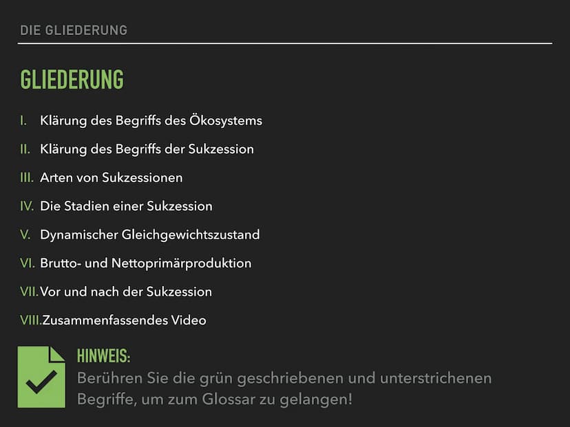 ÖKOSYSTEME VERÄNDERN SICH
DIE SUKZESSION DEFINITION SUKZESSION
EINE SUKZESSION IST DIE ZEITLICHE ABFOLGE INEINANDER
ÜBERGEHENDER ZUSTÄNDE VO