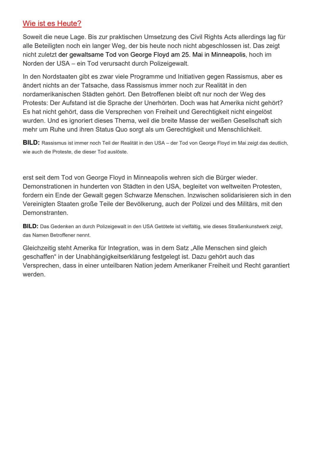 Anfang
Die Geschichte des Rassismus und der Bürgerrechtsbewegung in den USA ist eine offene
Wunde. Der Kampf für Gleichberechtigung dauert b