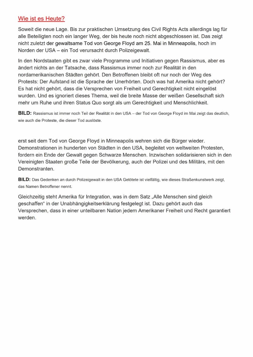 Anfang
Die Geschichte des Rassismus und der Bürgerrechtsbewegung in den USA ist eine offene
Wunde. Der Kampf für Gleichberechtigung dauert b
