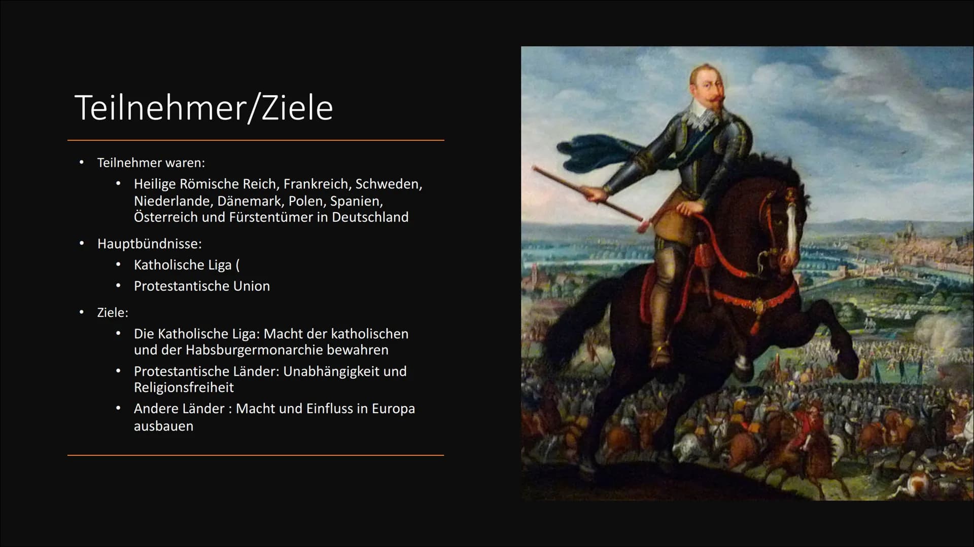 30 jähriger Krieg
1618-1648
Ging es um Macht oder um Glauben? Gliederung
●
Ursache
Teilnehmer/Ziele
Verlauf
Ort
Folgen
Antwort auf die Leitf