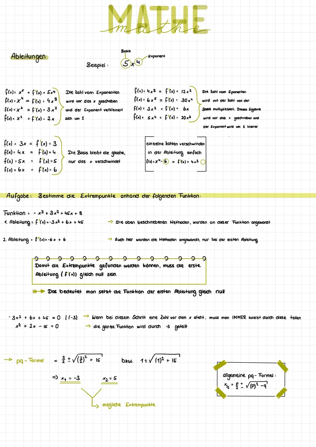 Ableitungen
f(x)= x² = f'(x) = 5x4
f(x) = x² = f(x) = 4x³
f(x) = x³ = f'(x) = 3x²
f(x)= x² = f'(x) = 2x
f(x) = 3x
f(x) = 4x
f(x) = 5x
f(x) =