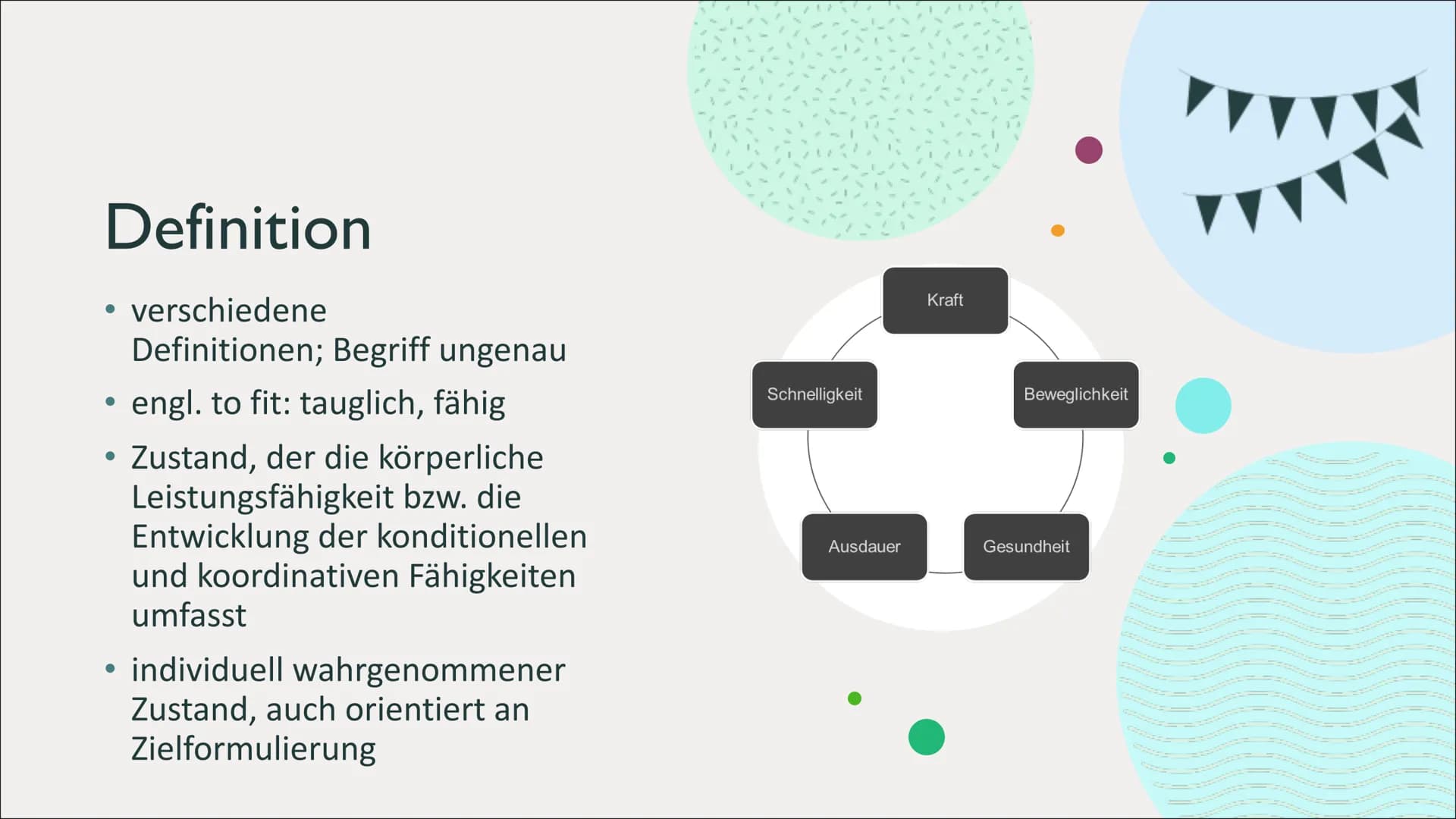 Fitness
Definition und Trainingsmethoden Inhaltsverzeichnis
1
Definition
Motive
2
3
Mögliche
Trainingsmethoden
4
Ernährung Definition
• vers