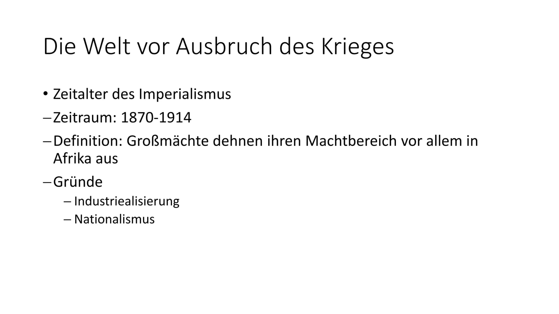 Imperialismus und erster
Weltkrieg Gliederung
• Welt vor Ausbruch des Krieges
• Imperialismus
●
●
Deutsches Kaiserreich im Imperialismus
• U