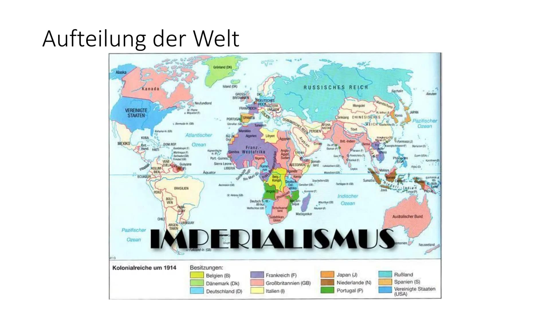 Imperialismus und erster
Weltkrieg Gliederung
• Welt vor Ausbruch des Krieges
• Imperialismus
●
●
Deutsches Kaiserreich im Imperialismus
• U