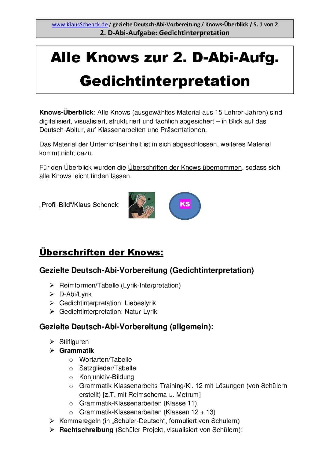 2. D-Abi-Aufgabe / Gedichtinterpretation: Knows-Überblick