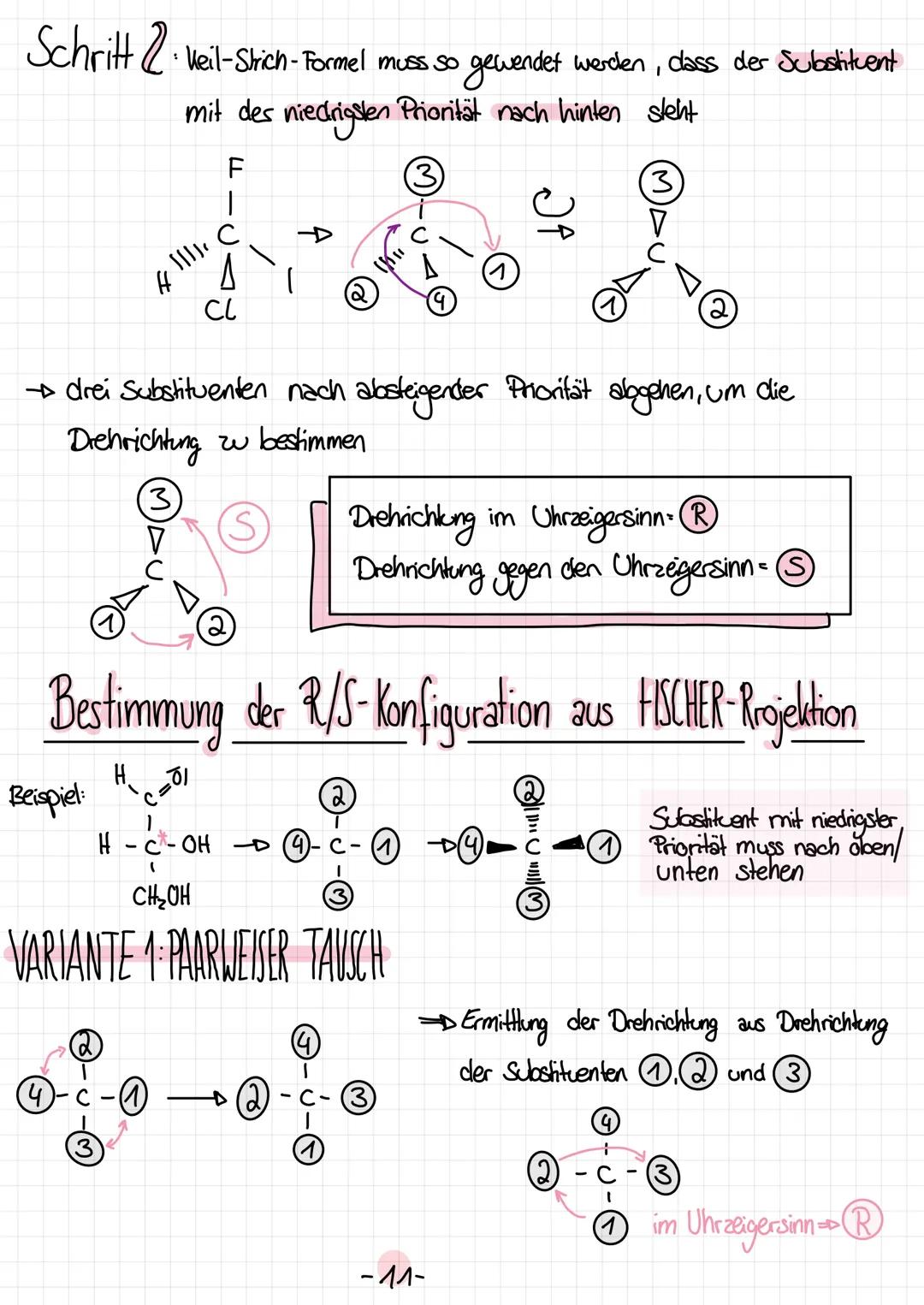Chiralitat Bild und spiegelbild-chiral
Vorraussetzung: mind. ein C-Atom mit vier unterschiedlichen Substituenten
C-Afom mit vier unterschied