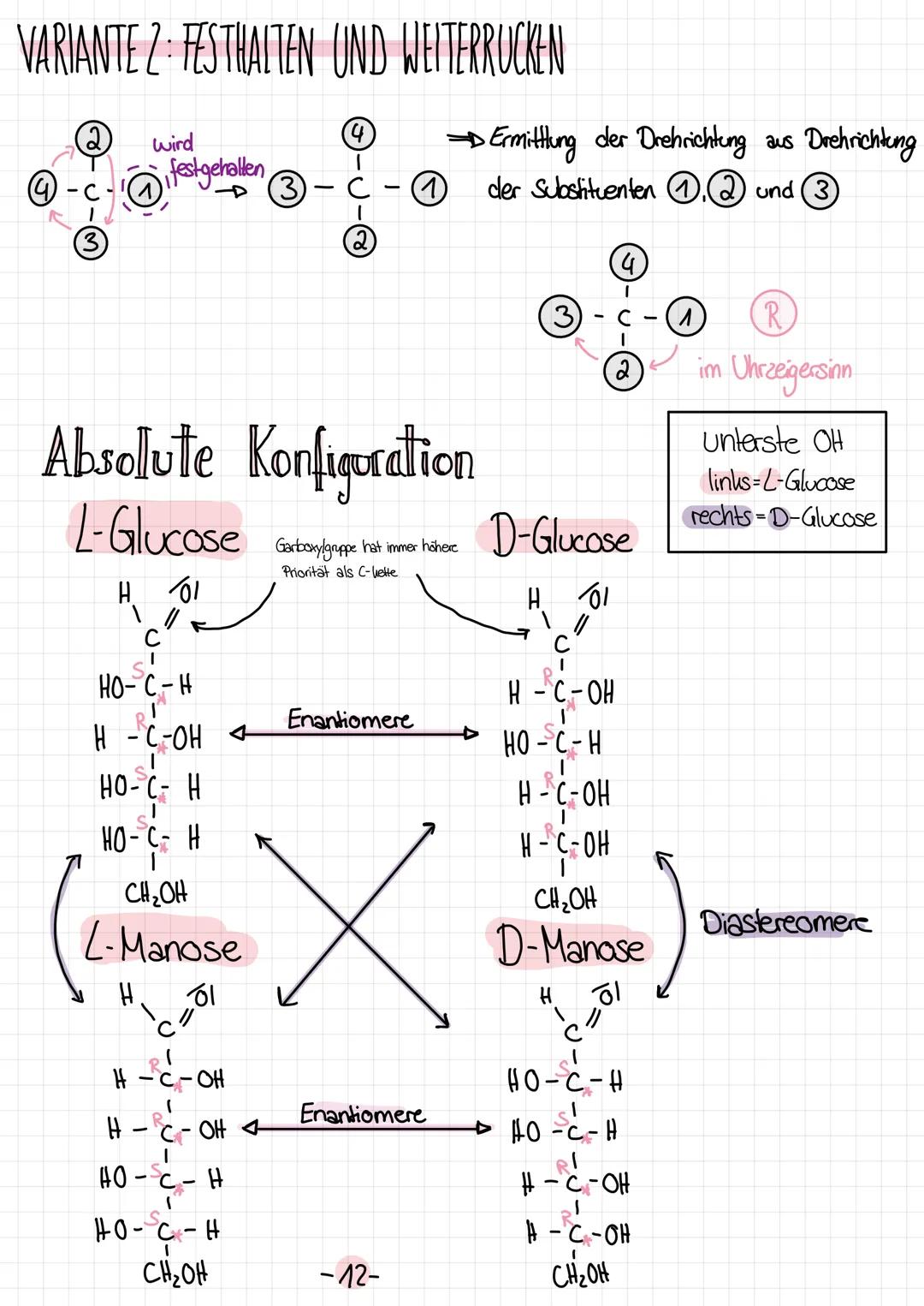 Chiralitat Bild und spiegelbild-chiral
Vorraussetzung: mind. ein C-Atom mit vier unterschiedlichen Substituenten
C-Afom mit vier unterschied