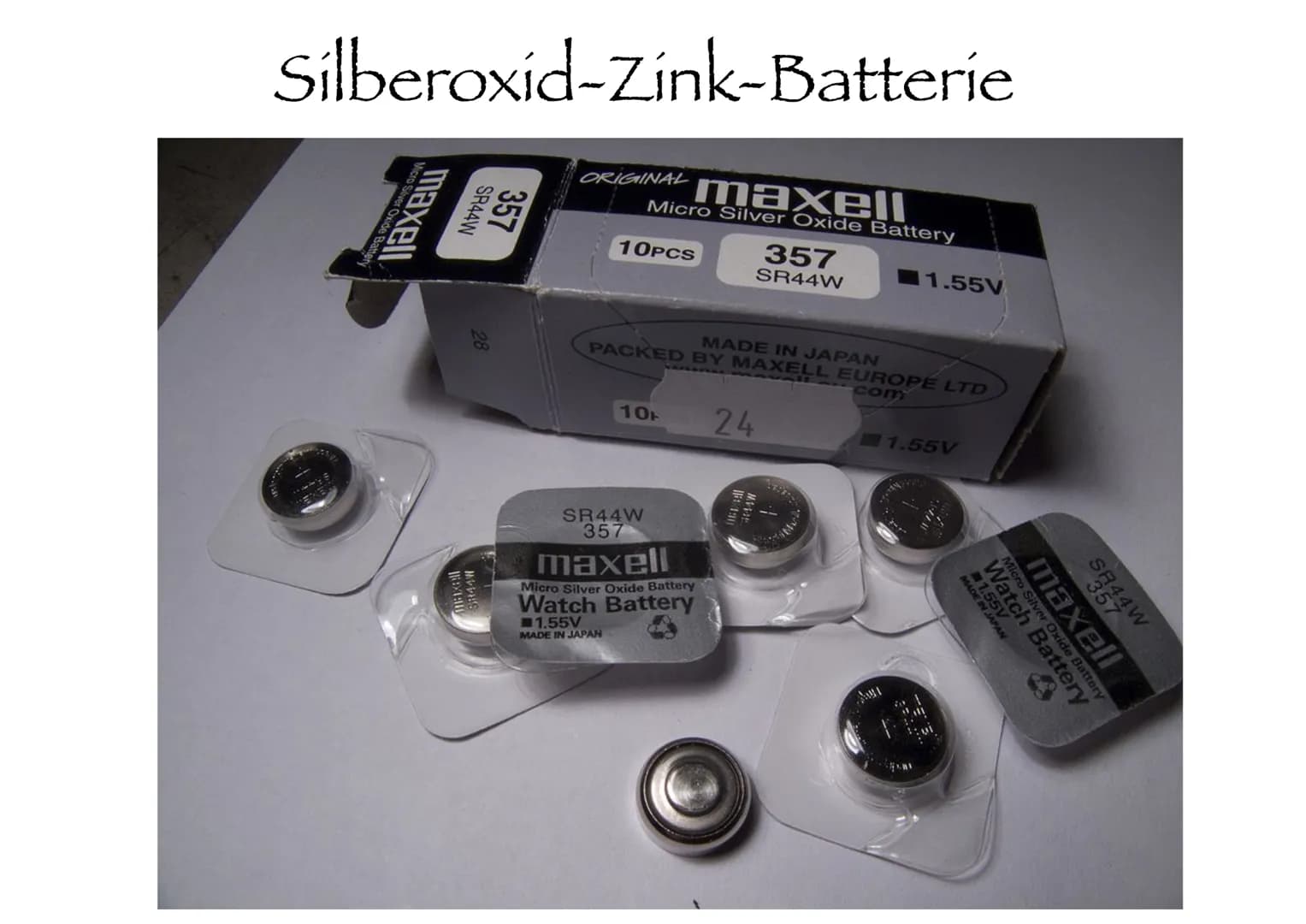 Silberoxid-Zink-Batterie
ORIGINAL maxell
ver Oxide Batte
maxell
maxall
BRAAW
SR44W
357
Micro Silver Oxide Battery
10PCS
10t
MADE IN JAPAN
PA