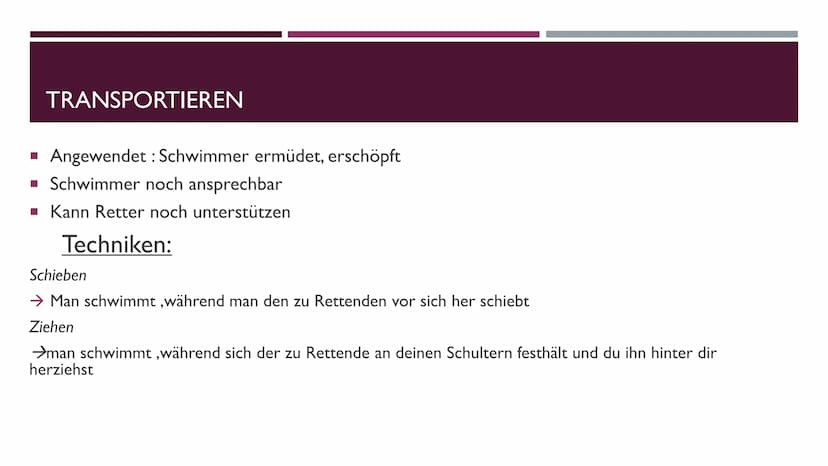 TRANSPORTIEREN UND SCHLEPPEN ALLGEMEINES
Was ist bei den Ausführungen aller Schleppgriffe immer gleich:
Bei allen müssen Mund und Nase des V