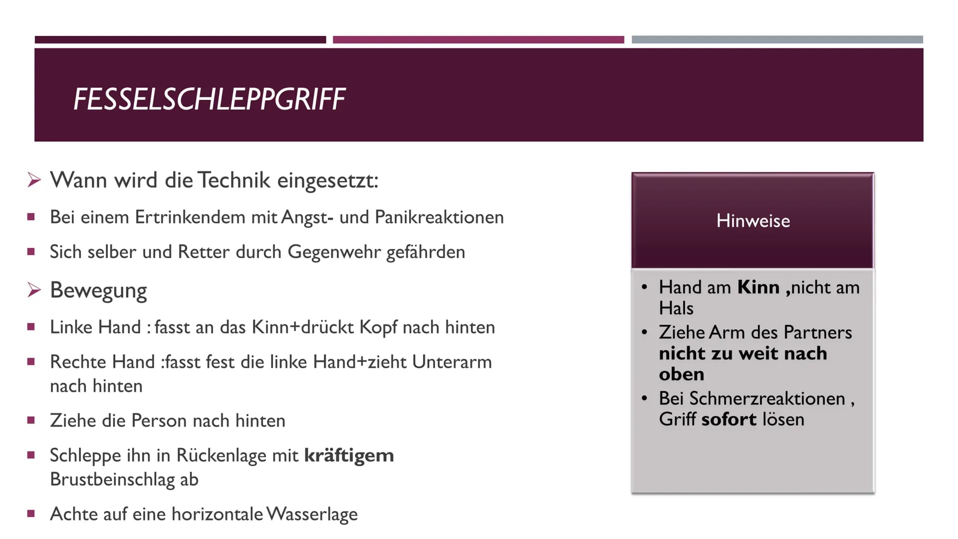 TRANSPORTIEREN UND SCHLEPPEN ALLGEMEINES
Was ist bei den Ausführungen aller Schleppgriffe immer gleich:
Bei allen müssen Mund und Nase des V