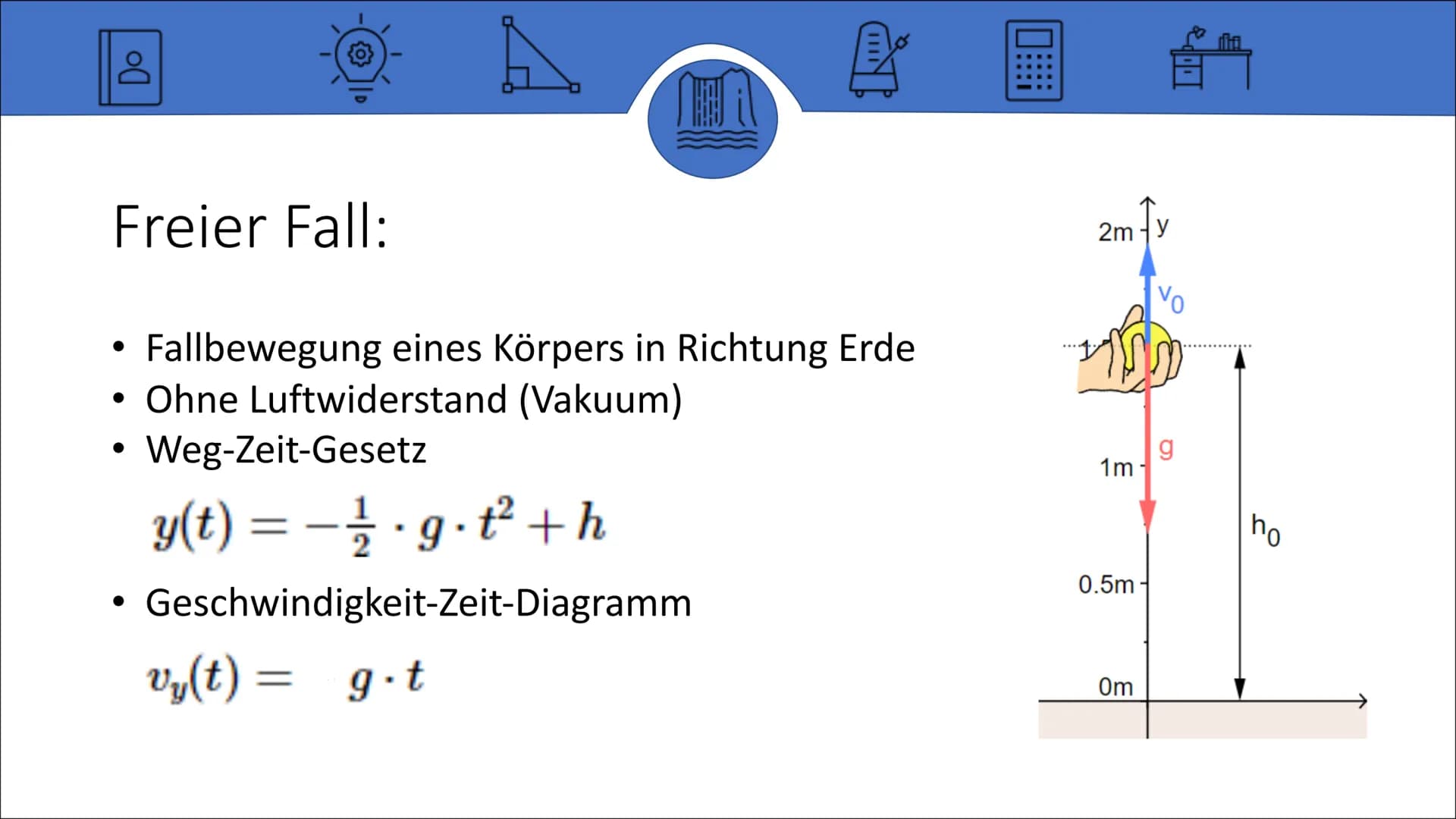 Der Waagerechte Wurf
Von Lara Inhalt:
• Definition
• Aussehen
{0}
À
Freie Fall
Gleichförmige Bewegung
Rechnung
Zusammenfassung der Formeln D