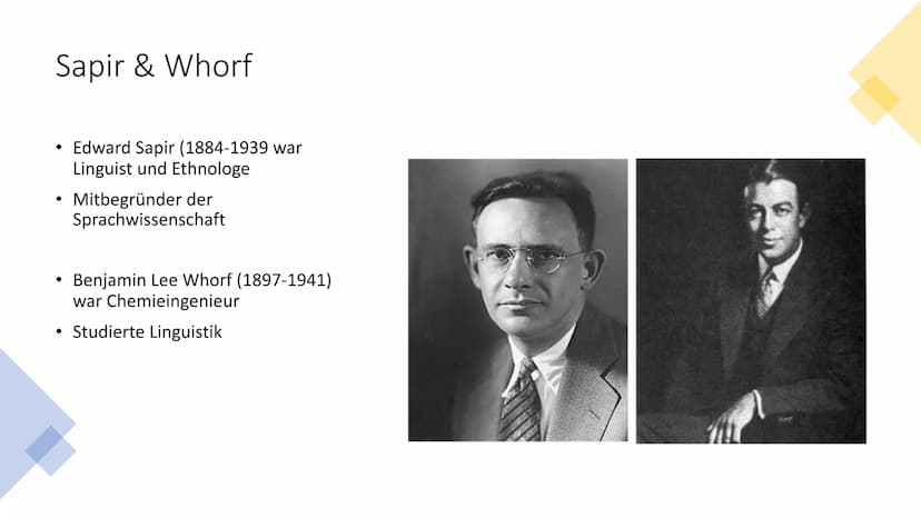 DOC
100
Sapir-Whorf-Hypothese
Tom, Serafin Gliederung
• Sapir-Whorf-Hypothese Definition
• Sapir&Whorf
●
• Linguistisches Relativitätsprinzi
