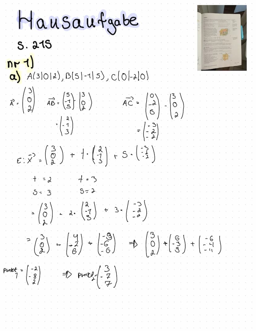 Ebenen in Parameterform
Ebenen
G
E:X = P + r.U+s
۲
E
definiert
Spann Vektoren
Sein
-D
nicht
(3
Beispiel
A ( 1 (2/3) +
B (21110) AB
(31-113) 