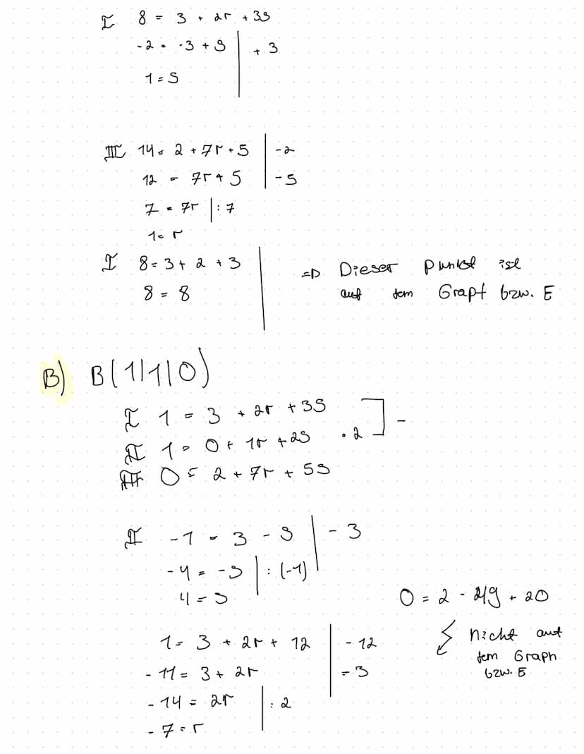 Ebenen in Parameterform
Ebenen
G
E:X = P + r.U+s
۲
E
definiert
Spann Vektoren
Sein
-D
nicht
(3
Beispiel
A ( 1 (2/3) +
B (21110) AB
(31-113) 