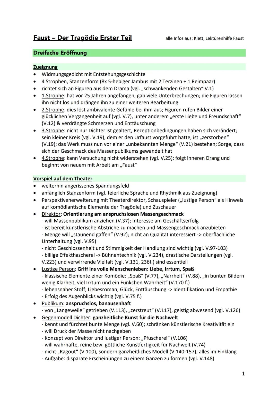 Faust - Der Tragödie Erster Teil
Dreifache Eröffnung
Zueignung
● Widmungsgedicht mit Entstehungsgeschichte
4 Strophen, Stanzenform (8x 5-heb