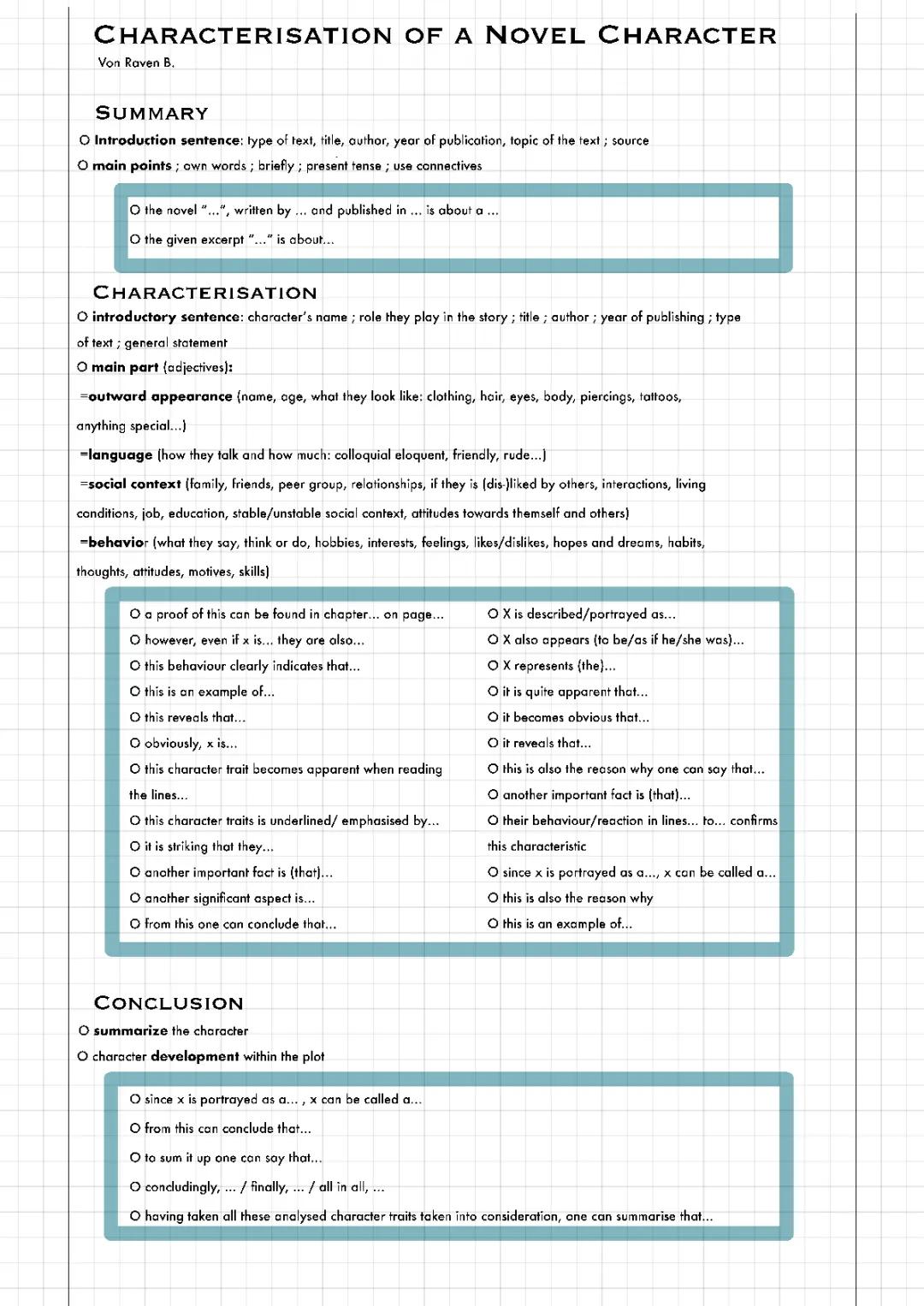 characterization of a Novel character 