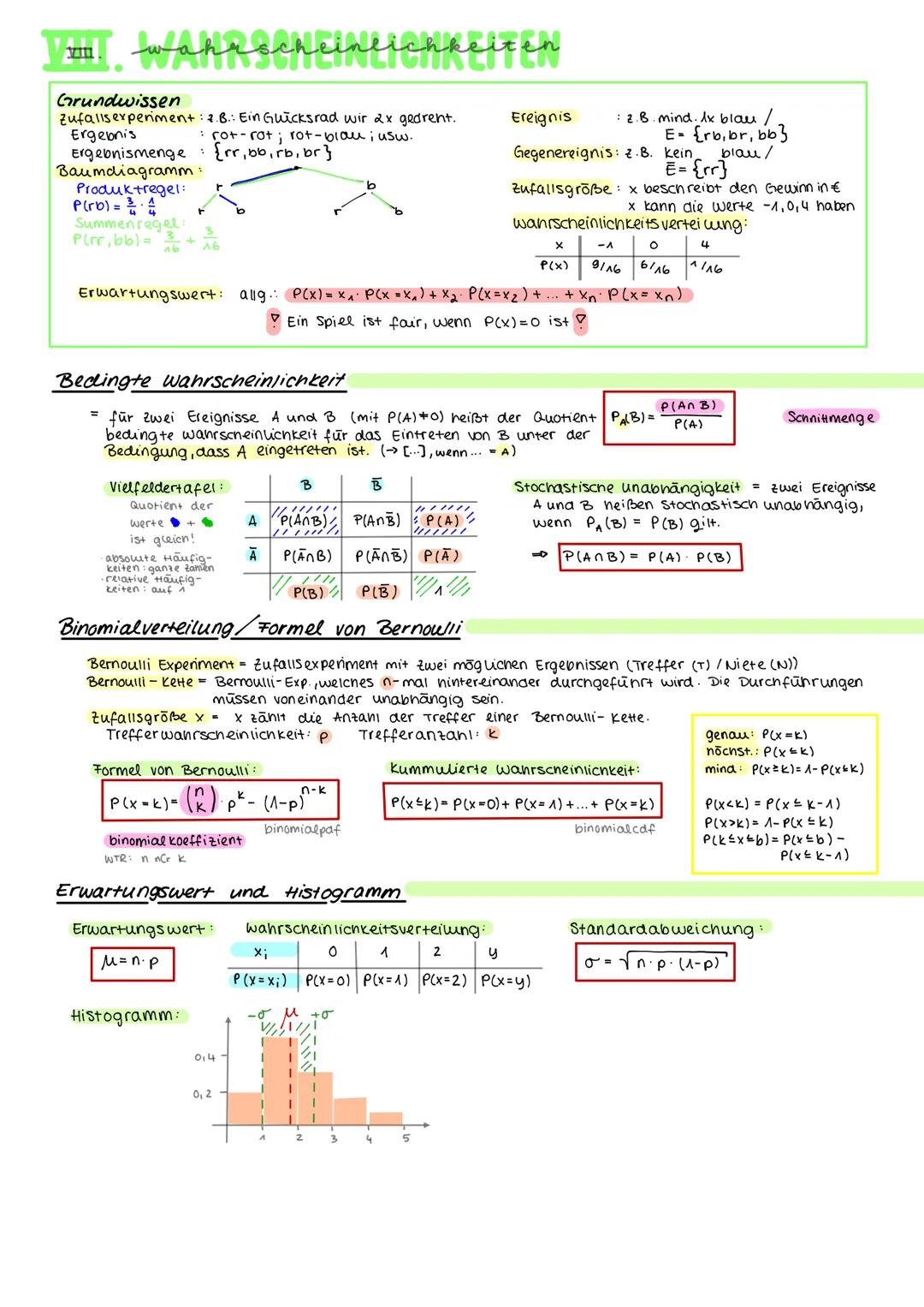 ### Wahrscheinlichkeiten

Grundwissen
*   Zufallsexperiment: z.B.: Ein Guicksrad wir 2x gedreht.
*   Ergebnis rot-rot; rot-blau i usw.
*   E