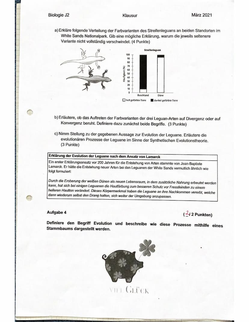 Biologie J2
Name:.
Tanja.
Notenpunkte:
mündlich: .........
schriftlich:11.
Klausur
Punkte: 22/30
Su 21.03.2021
Aufgabe 1
In den versteinerte