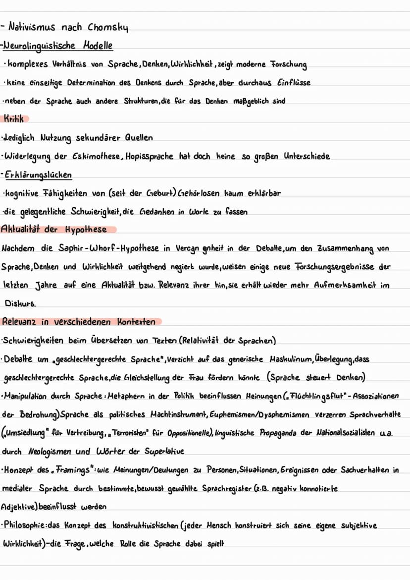 Spracherwerbstheorien
Behavorismus
Nativismus
Kognitivismus
Stufenmodell
Saphir -Whorf-Hypothese
1. Kernthese
2. Kernthese
Grundlagen
Gegena