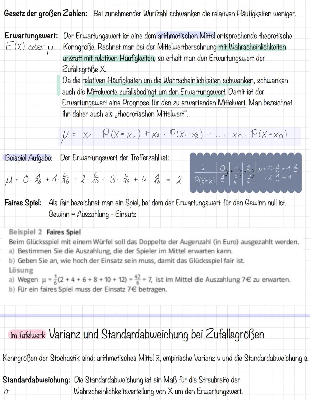  Wahrscheinlichkeit:
P(...)
Lernzettel Klausur
Grundbegriffe der Wahrscheinlichkeitsrechnung:
Die relative Häufigkeit nähert sich bei immer 