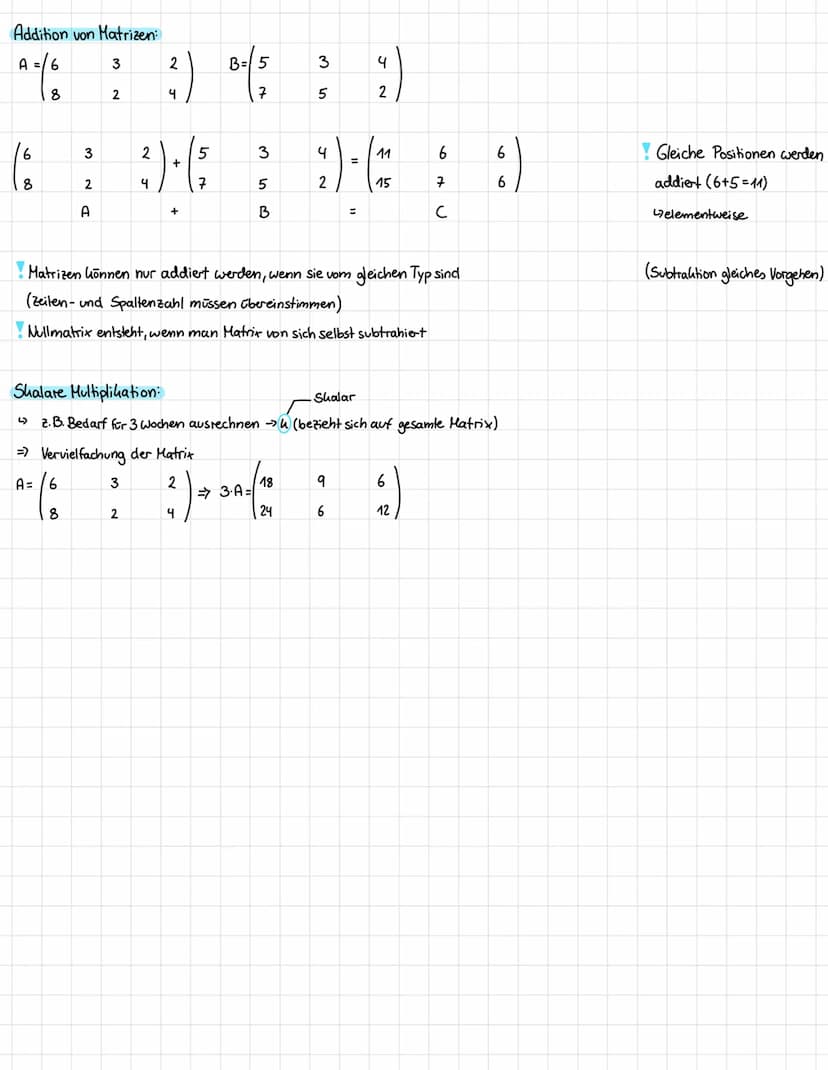 Matheklausur 153 Lineare Algebra:
Definition einer Matrix:
eine sog. (m,n)-Matrix besteht aus m Zeilen und n Spalten
ein Element wird durch 