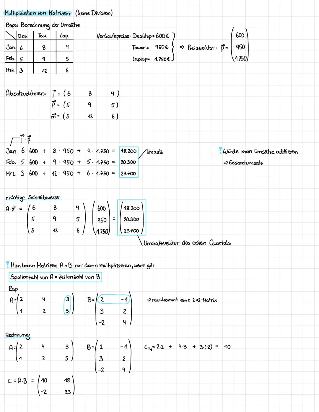 Matheklausur 153 Lineare Algebra:
Definition einer Matrix:
eine sog. (m,n)-Matrix besteht aus m Zeilen und n Spalten
ein Element wird durch 
