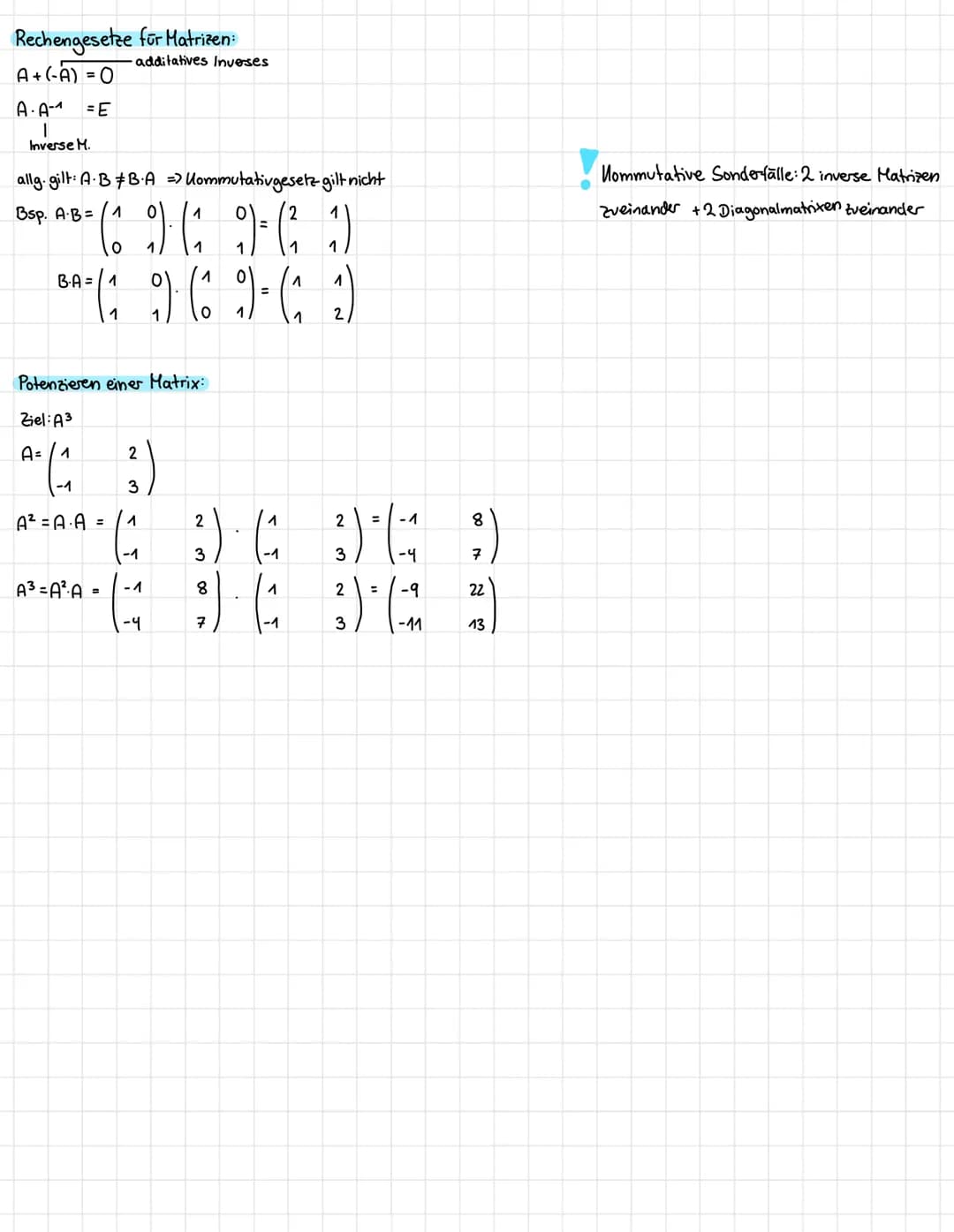 Matheklausur 153 Lineare Algebra:
Definition einer Matrix:
eine sog. (m,n)-Matrix besteht aus m Zeilen und n Spalten
ein Element wird durch 
