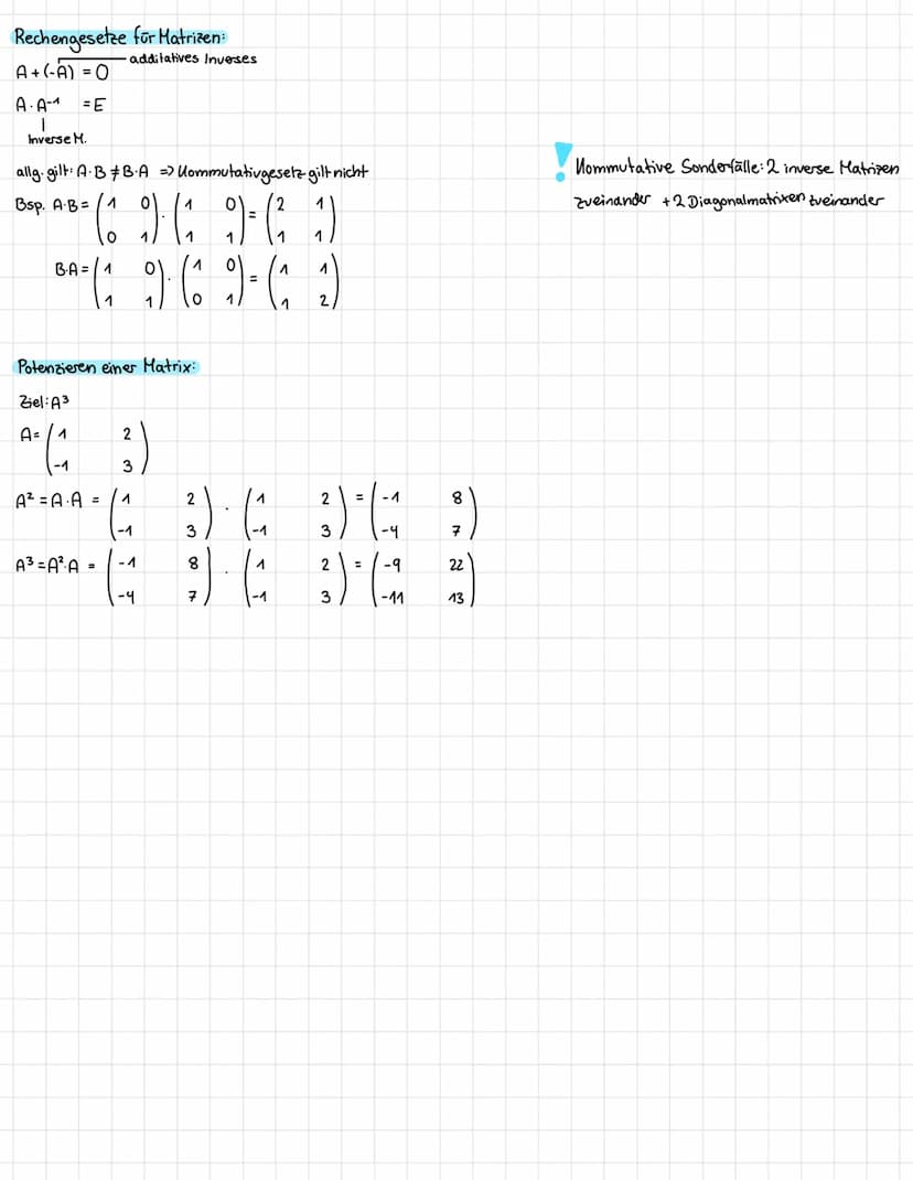 Matheklausur 153 Lineare Algebra:
Definition einer Matrix:
eine sog. (m,n)-Matrix besteht aus m Zeilen und n Spalten
ein Element wird durch 