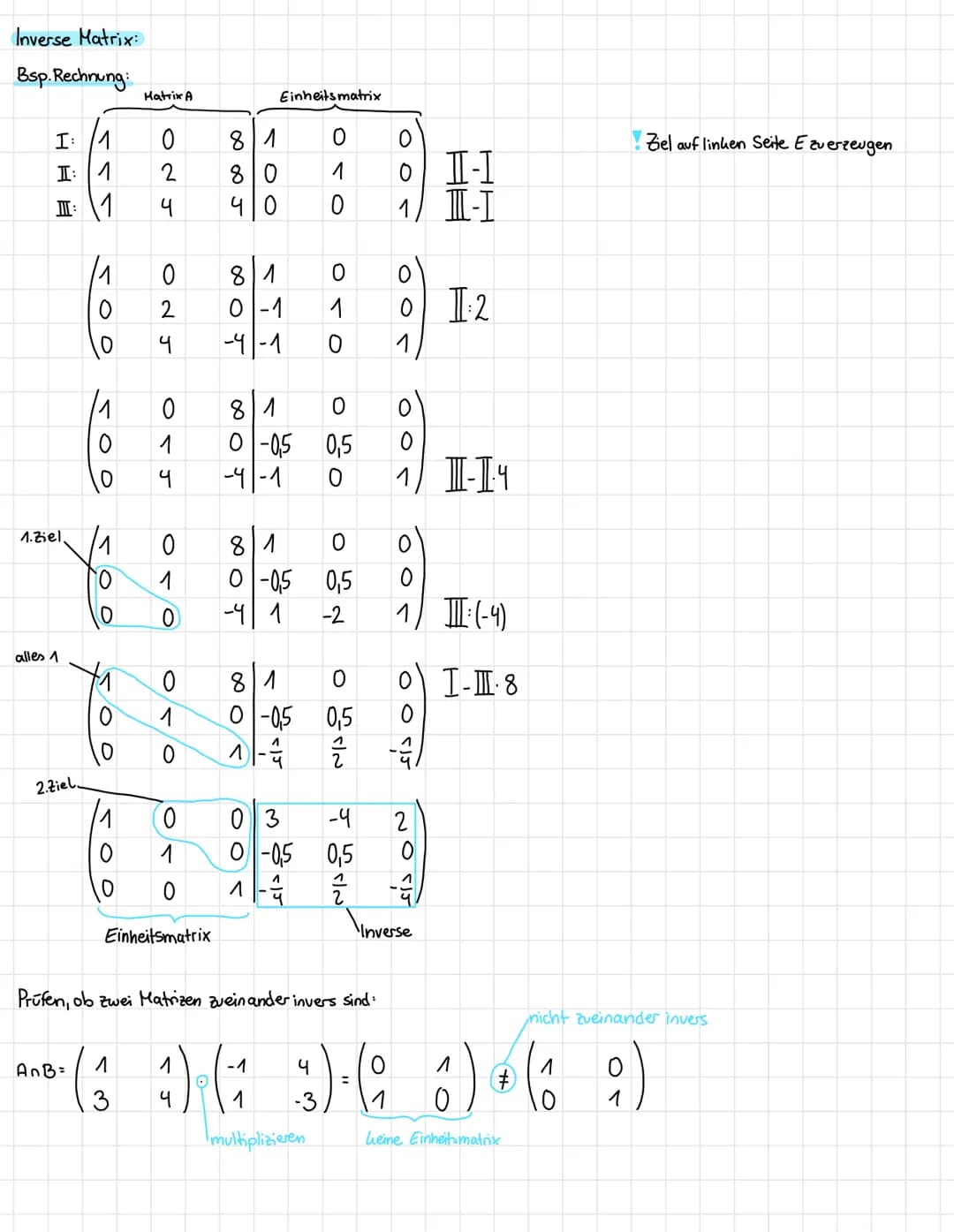 Matheklausur 153 Lineare Algebra:
Definition einer Matrix:
eine sog. (m,n)-Matrix besteht aus m Zeilen und n Spalten
ein Element wird durch 