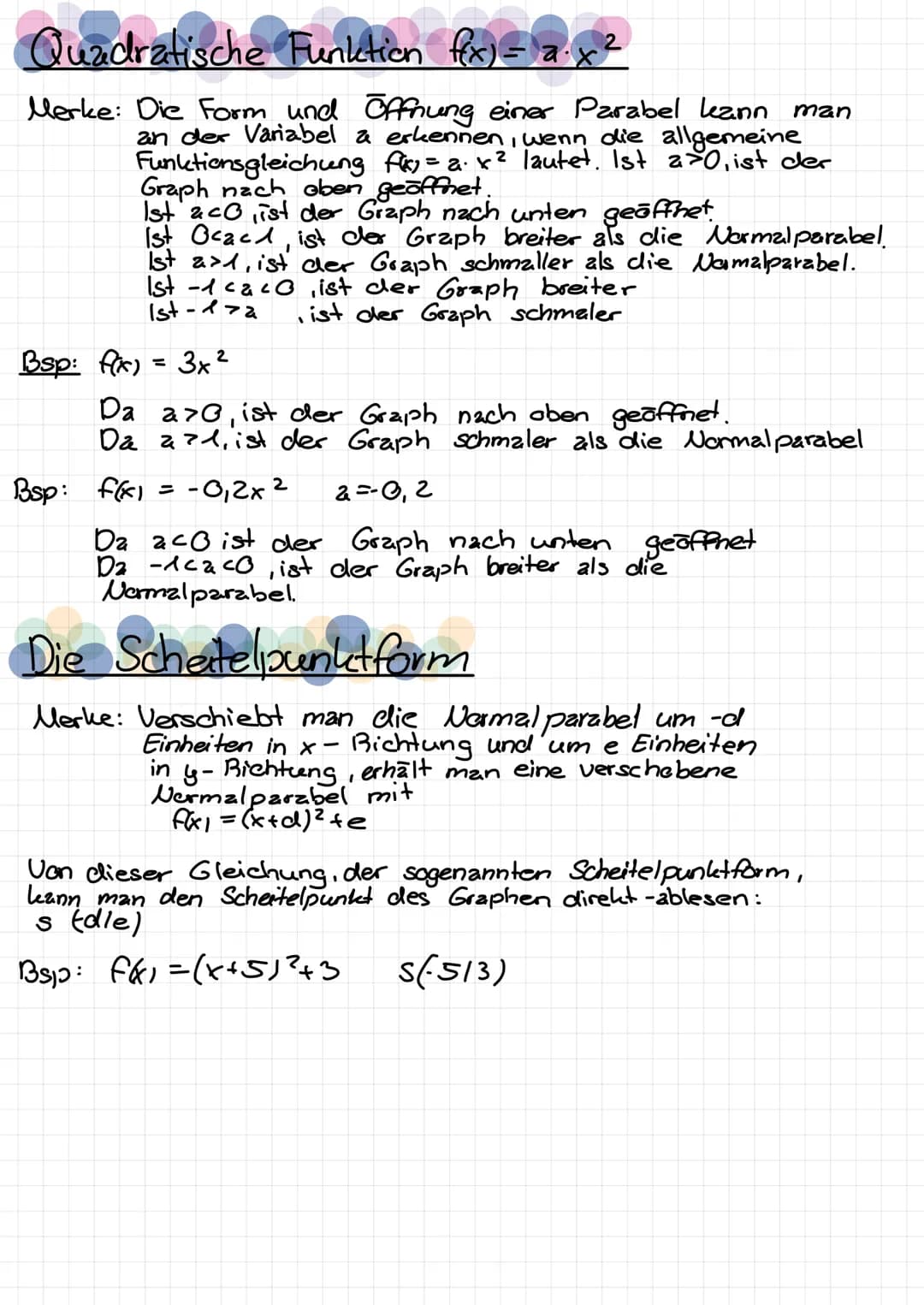 Quadratische Funktion
Merke: Die einfachste quadratische Funktion
hat die Gleichung: f1 = x²
Ihr Funktionsgraph heißt Normalparabel
Aufgabe 