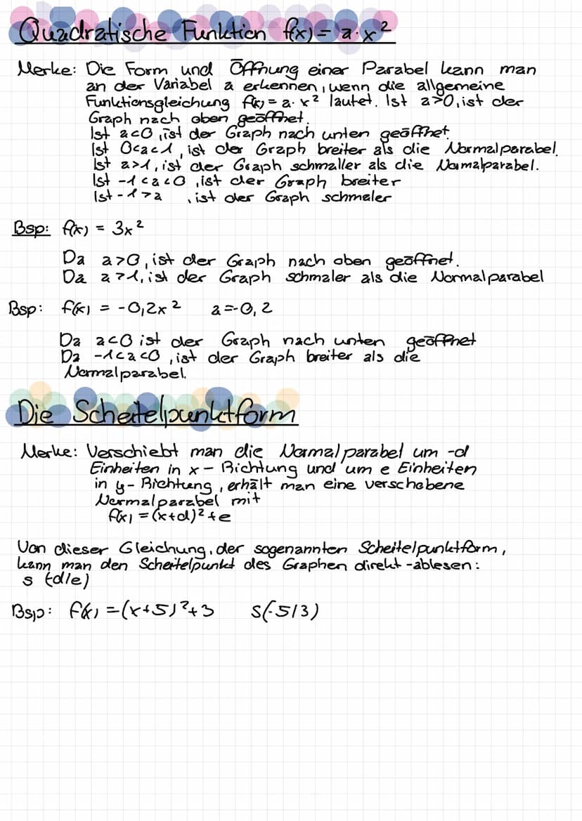 Quadratische Funktion
Merke: Die einfachste quadratische Funktion
hat die Gleichung: f1 = x²
Ihr Funktionsgraph heißt Normalparabel
Aufgabe 