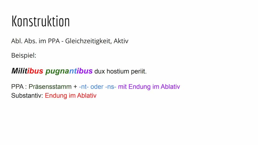 Abl. Abs Gliederung
Definition
Konstruktion
Abl. Abs im PPA
Abl. Abs im PPP
Übersetzung
Übungsaufgaben
Quellen Definiton
Partizipialkonstruk