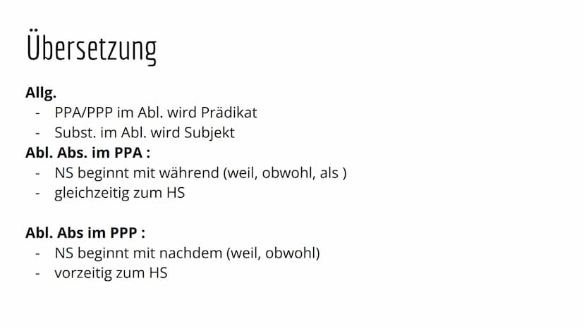 Abl. Abs Gliederung
Definition
Konstruktion
Abl. Abs im PPA
Abl. Abs im PPP
Übersetzung
Übungsaufgaben
Quellen Definiton
Partizipialkonstruk