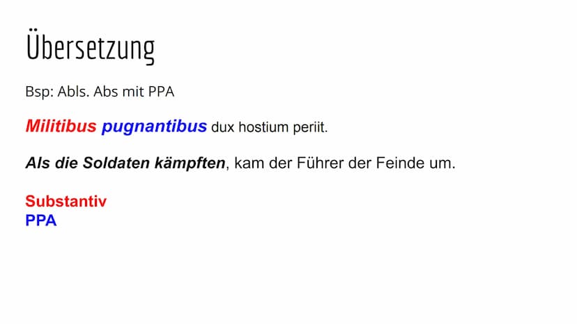 Abl. Abs Gliederung
Definition
Konstruktion
Abl. Abs im PPA
Abl. Abs im PPP
Übersetzung
Übungsaufgaben
Quellen Definiton
Partizipialkonstruk