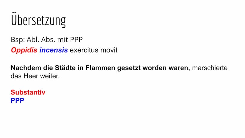 Abl. Abs Gliederung
Definition
Konstruktion
Abl. Abs im PPA
Abl. Abs im PPP
Übersetzung
Übungsaufgaben
Quellen Definiton
Partizipialkonstruk