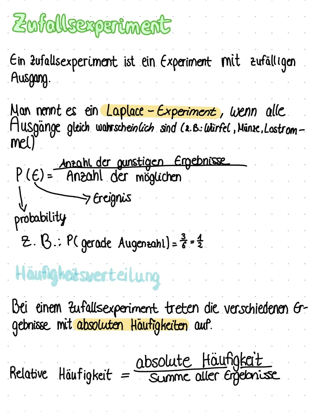 Zufallsexperiment
Ein Zufallsexperiment ist ein Experiment mit zufälligen
Ausgang.
Man nennt es ein Laplace-Experiment, wenn alle
Ausgänge g
