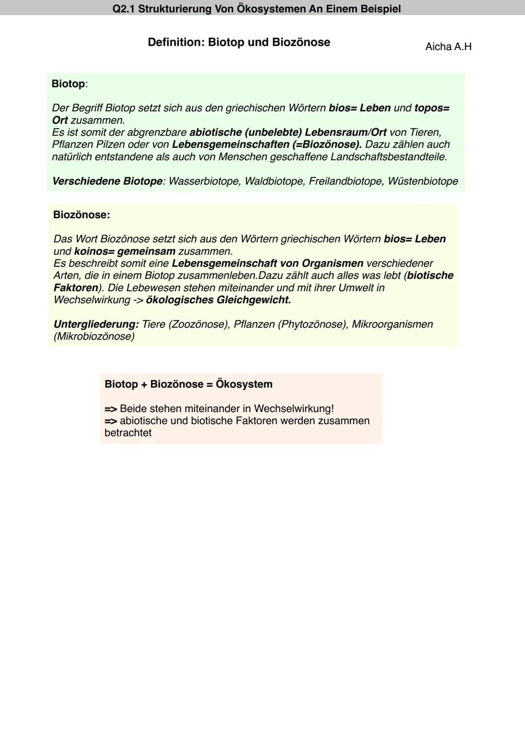 Definition: Biotop und Biozönose