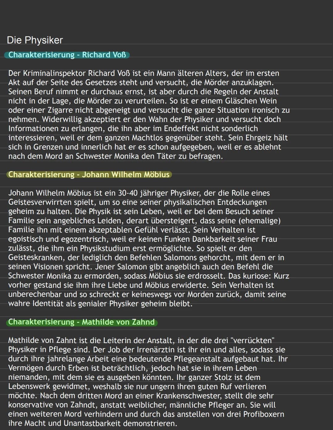 Die Physiker
Charakterisierung - Richard Voß
Der Kriminalinspektor Richard Voß ist ein Mann älteren Alters, der im ersten
Akt auf der Seite 