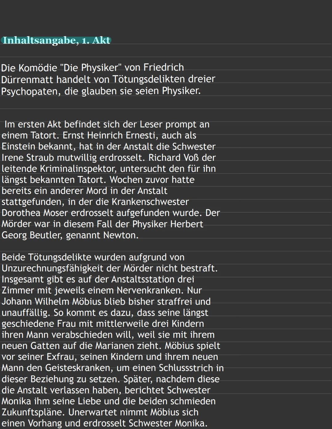 Die Physiker
Charakterisierung - Richard Voß
Der Kriminalinspektor Richard Voß ist ein Mann älteren Alters, der im ersten
Akt auf der Seite 