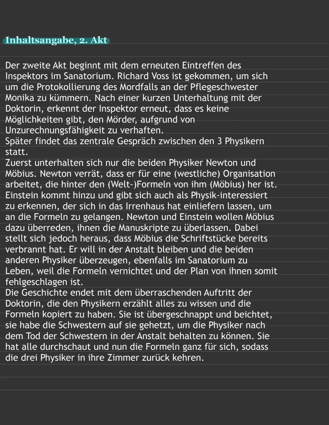 Die Physiker
Charakterisierung - Richard Voß
Der Kriminalinspektor Richard Voß ist ein Mann älteren Alters, der im ersten
Akt auf der Seite 