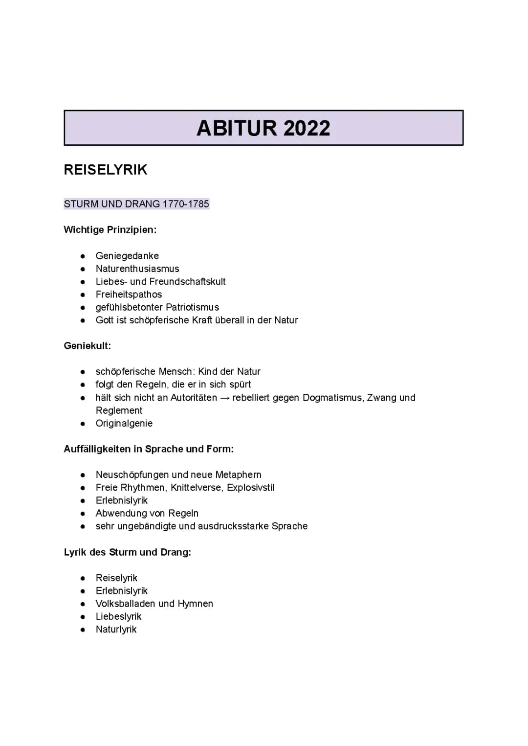 Abi-Zusammenfassung Epochen Reiselyrik