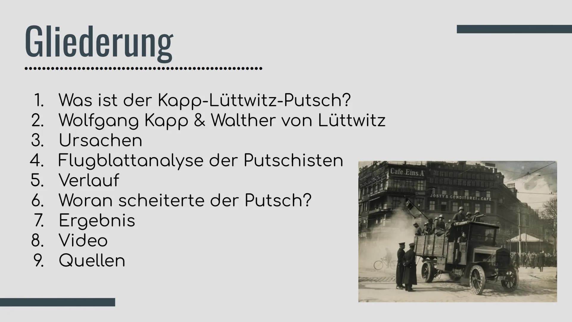 1111 falt!
Kapp-Lüttwitz-Putsch
Wer weiter geht
wird erschossen
„Der Kapp-Lüttwitz-Putsch hat die Lage der Weimarer
Republik nur verschlecht