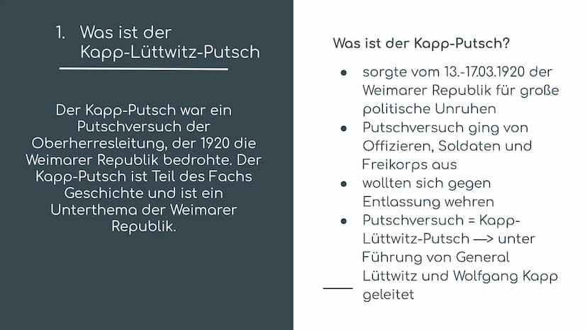1111 falt!
Kapp-Lüttwitz-Putsch
Wer weiter geht
wird erschossen
„Der Kapp-Lüttwitz-Putsch hat die Lage der Weimarer
Republik nur verschlecht