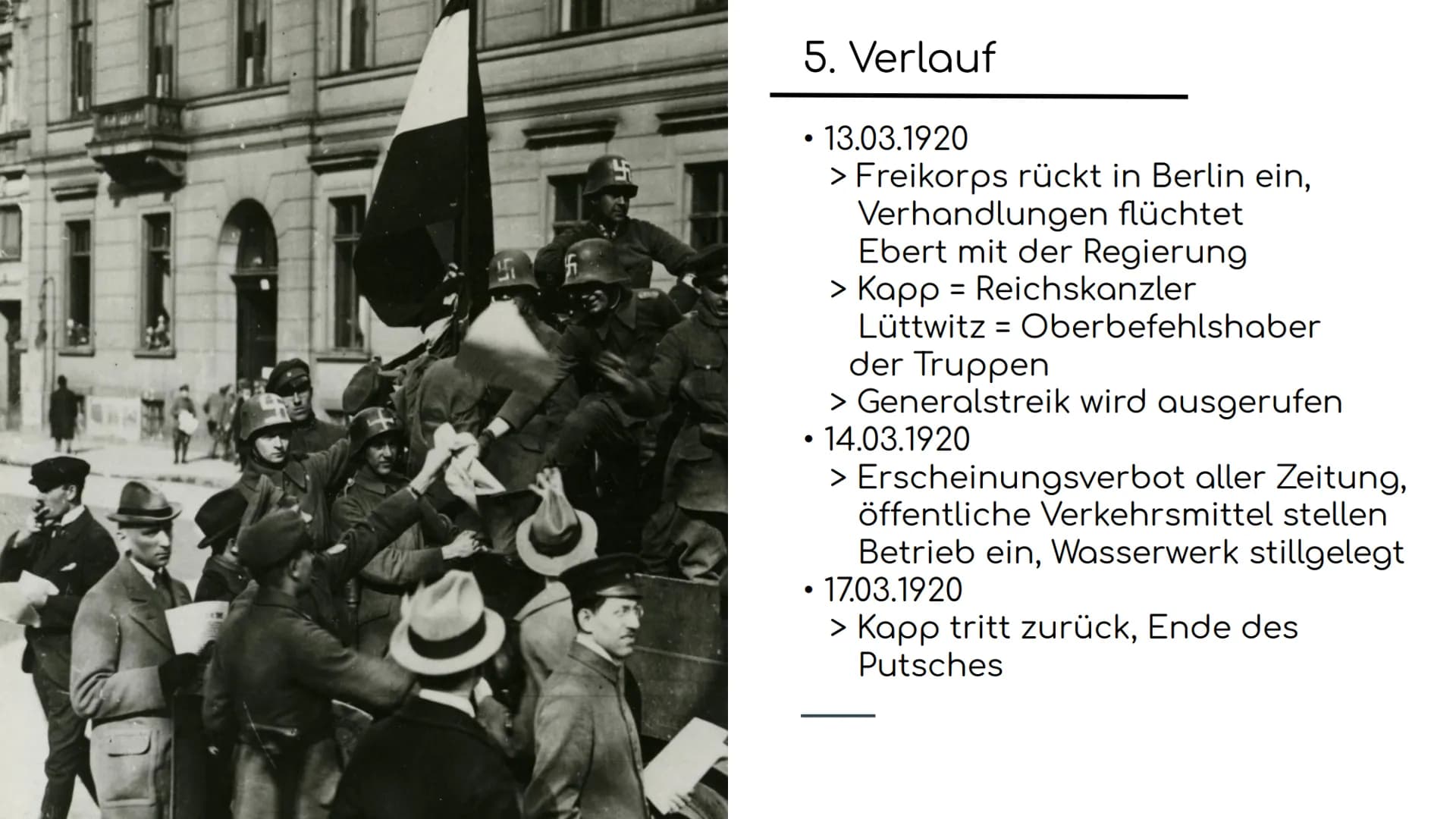 1111 falt!
Kapp-Lüttwitz-Putsch
Wer weiter geht
wird erschossen
„Der Kapp-Lüttwitz-Putsch hat die Lage der Weimarer
Republik nur verschlecht