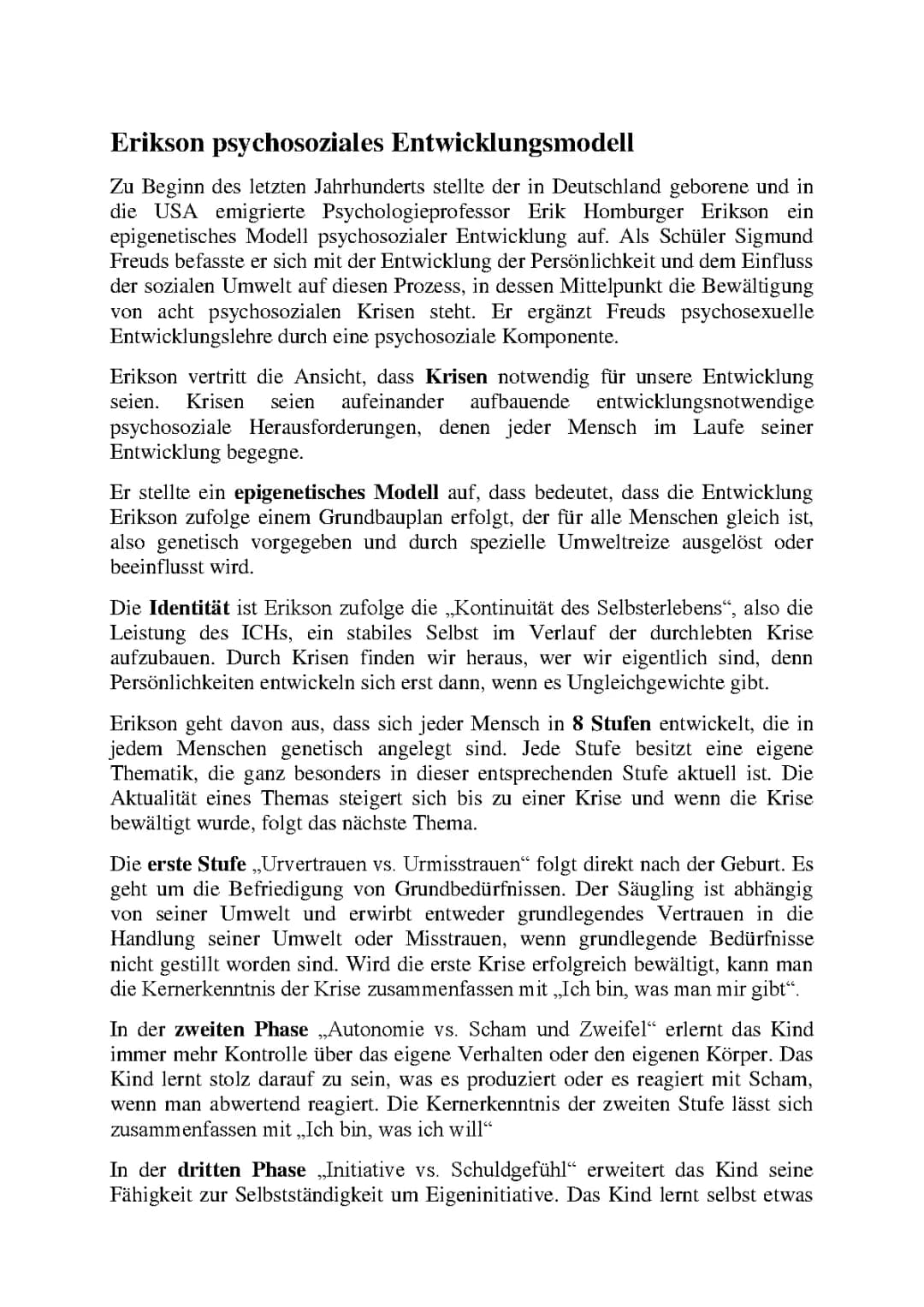 Erikson Zusammenfassung
