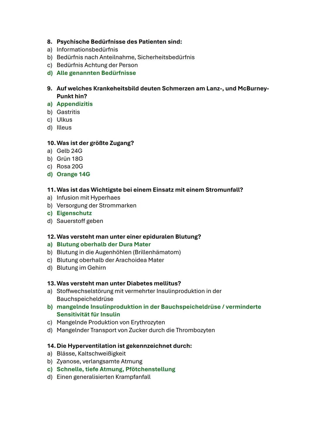 # Klausurfragen

1. Wie groß ist das Atemzugvolumen bei einem Erwachsenen?
 a) 500ml
 b) 1000ml
 c) 800ml
 d) 1500ml

2. Wie lautet das Verh