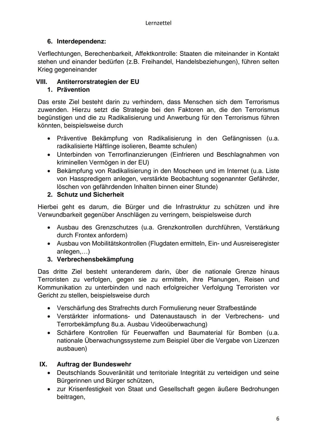 Politik - Vorabiturklausur, LK
Friedensicherung als nationale und internationale Herausforderung:
Internationaler Terrorismus/Außen- und Sic