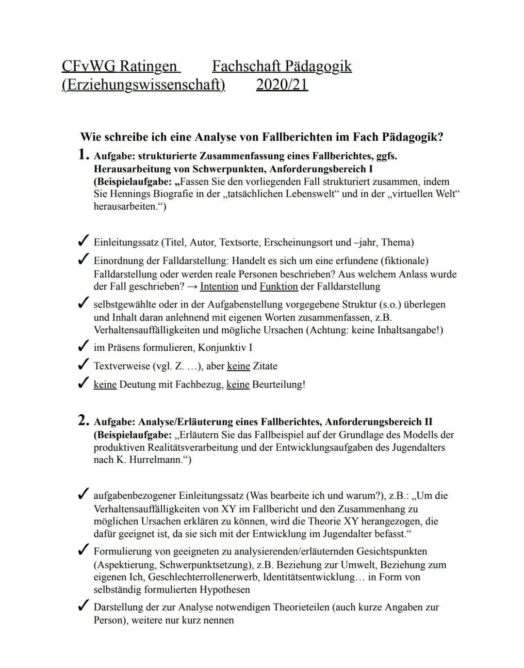 CFvWG Ratingen
(Erziehungswissenschaft).
Fachschaft Pädagogik
2020/21
Wie schreibe ich eine Klausur im Fach Pädagog
Aufgabe 1 (AFB I) - Repr